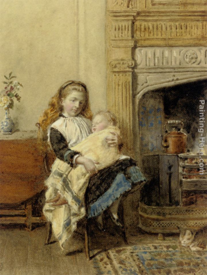 Minding Baby painting - George Goodwin Kilburne Minding Baby art painting